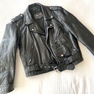 Black leather custom biker jacket